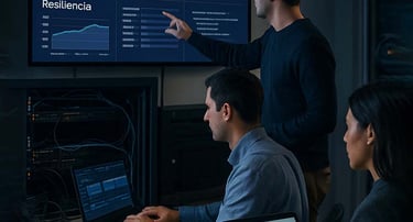 tres personas en seguridad informática, soporte digital, resiliencia, seguridad de datos