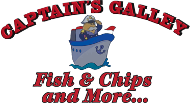Captain’s Galley logo featuring red typography and a cartoon captain on a ship