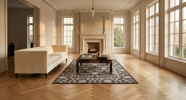 Floral traditional botanical Rug in charcoal grey and cream color From Shreempex India