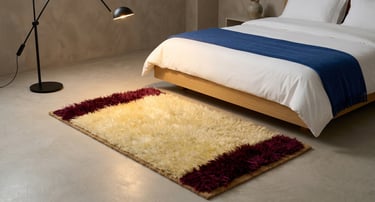 hand-tufted high-pile plush shaggy area rug with Cream Color and burgundy borders