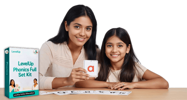 Teacher applying the Levelup Online Education phonics kit o support clear phonics learning