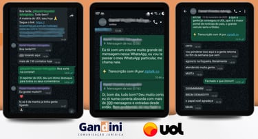 Prints no celular de advogado relatando ter conquistado clientes
