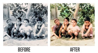 Old photograph showing vibrant colors after restoration
