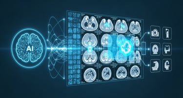 Artificial Intelligence analyzing medical scans for early cancer diagnosis.