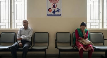Indian patients waiting at a community health center highlighting the mental health treatment gap