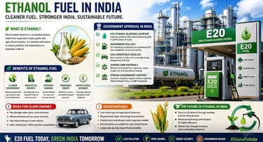 Ethanol fuel production plant with E20 petrol pump