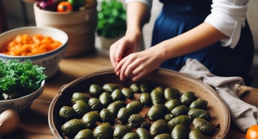 A family preparing tolma in a cozy kitchen.