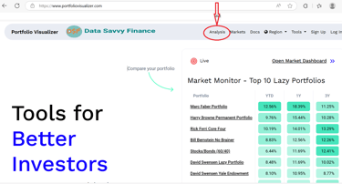 Portfolio allocation input screen showing the main page. We will use the Analysis tools in this tuto