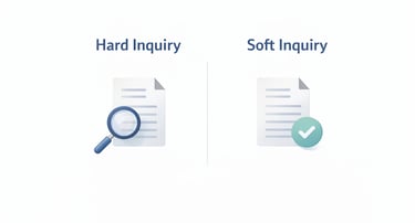Comparison of hard inquiries and soft inquiries showing how each type of credit check is recorded an