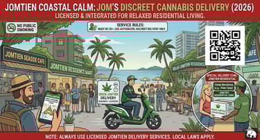 Cannabis delivery in Jomtien Pattaya showing relaxed beach lifestyle with weed access for tourists and residents in Thailand