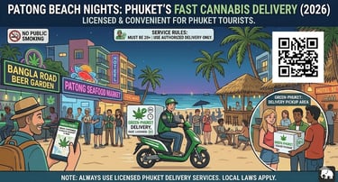 Cannabis delivery in Patong Phuket showing nightlife beach area with fast weed access for tourists in Thailand