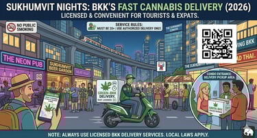 Cannabis delivery in Sukhumvit Bangkok showing urban lifestyle fast weed access for tourists and expats in Thailand