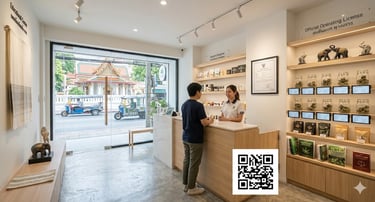 Cannabis dispensary Bangkok interior with modern design and organized cannabis products for safe and legal access in Thailand
