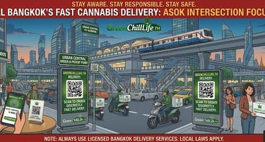 Weed delivery in Asok Bangkok showing BTS Sukhumvit area with fast cannabis access for tourists and residents 