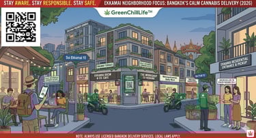 Weed delivery in Ekkamai Bangkok showing relaxed residential area with cannabis access for expats and long stay visitors TH