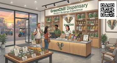 Weed shop Bangkok interior showing modern cannabis store with premium strains and safe buying environment in Thailand