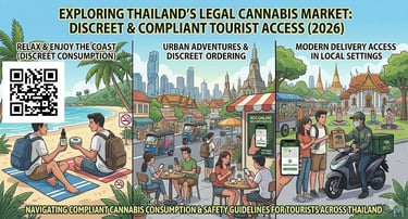 Cannabis tourism Thailand showing travel lifestyle with weed access in Bangkok Phuket Chiang Mai for international visitors