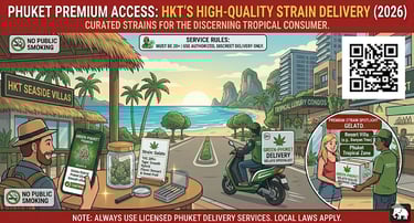 Gelato cannabis delivery in Phuket showing premium hybrid weed strain with tropical beach environment and fast access 
