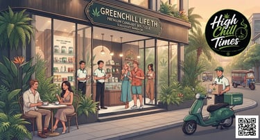 Modern cannabis dispensary in Sukhumvit Bangkok with premium flower selection, cannabis lifestyle, tourists and delivery Thai