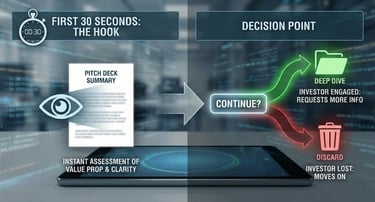 Diagram showing investor 30-second pitch deck decision process