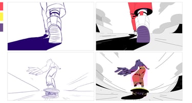 Illustration animation 2d traditionnelle skateboard FEVR studio Animation Paris agence motion design