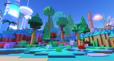 Stylized fantasy 8-bit forrest on roblox
