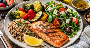 Heart-healthy, all-inclusive healthy Mediterranean diet meal.
