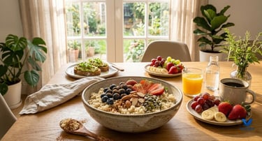 Quinoa breakfast bowl with berries and nuts for a high fiber breakfast.