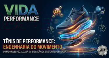 Tênis de performance com placa de carbono e engenharia de movimento. Vida Performance.