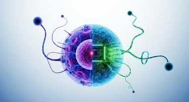 A leaf with glowing circuit patterns, representing an article on living intelligence.