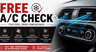 Professional free A/C check service at Fast Tire Shop including cooling performance inspection, airf