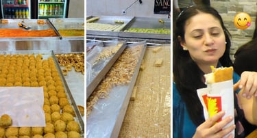 Autora experimentando a comida local em Nazaré, momento de descoberta e sabor.