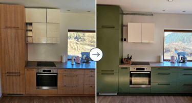 virtuvės spintelių dažymas – prieš ir po atnaujinimo