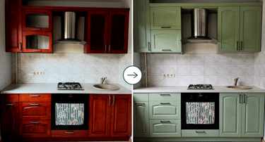 virtuvės spintelių dažymas – prieš ir po atnaujinimo