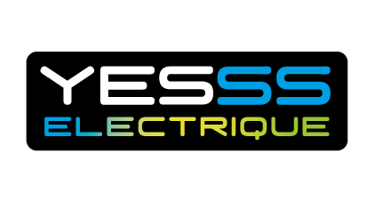 YESSS Electrique logo featuring white, blue, and green text on a black rectangular background.