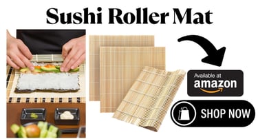 a person holding a sushi roll - up with sushi rolls