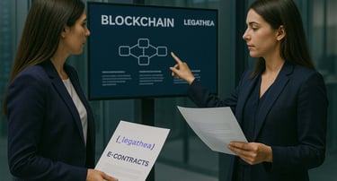 dos mujeres, blockchain, seguridad, normativa, contrato