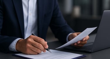 hombre con documento, cumplimento de la norma, contrato