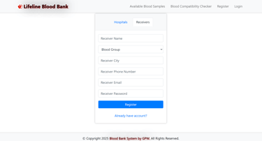 Blood Bank Management System - Receiver Registration Page
