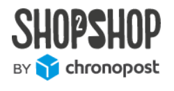 Shop2Shop by Chronopost logo featuring a blue 3D box icon for parcel delivery services.