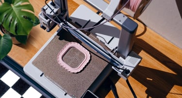 Minimal top view of a 3D printed frame as part of a personal creation process