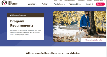 Screen shot of Pet Partners program requirements.