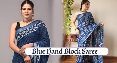 Blue Hand Block Sarees by Mansi Hand Block Print