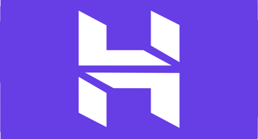 a purple square logo with the letter h on it