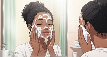 mulher lavando o rosto