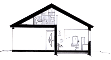 Maison B. Coupe extension chambre et mezzanine sous pente