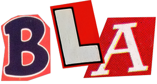 BLA uitgeknipte letters in sportief font op rood