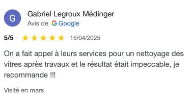 Avis google 5 étoiles clients m&m services pro nettoyage et vitres rouen 