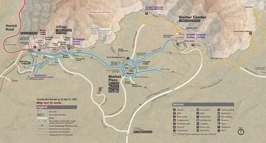 Map of shuttle stops in the village and Visitor center