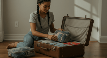 Traveler's suitcase organized with packing cubes